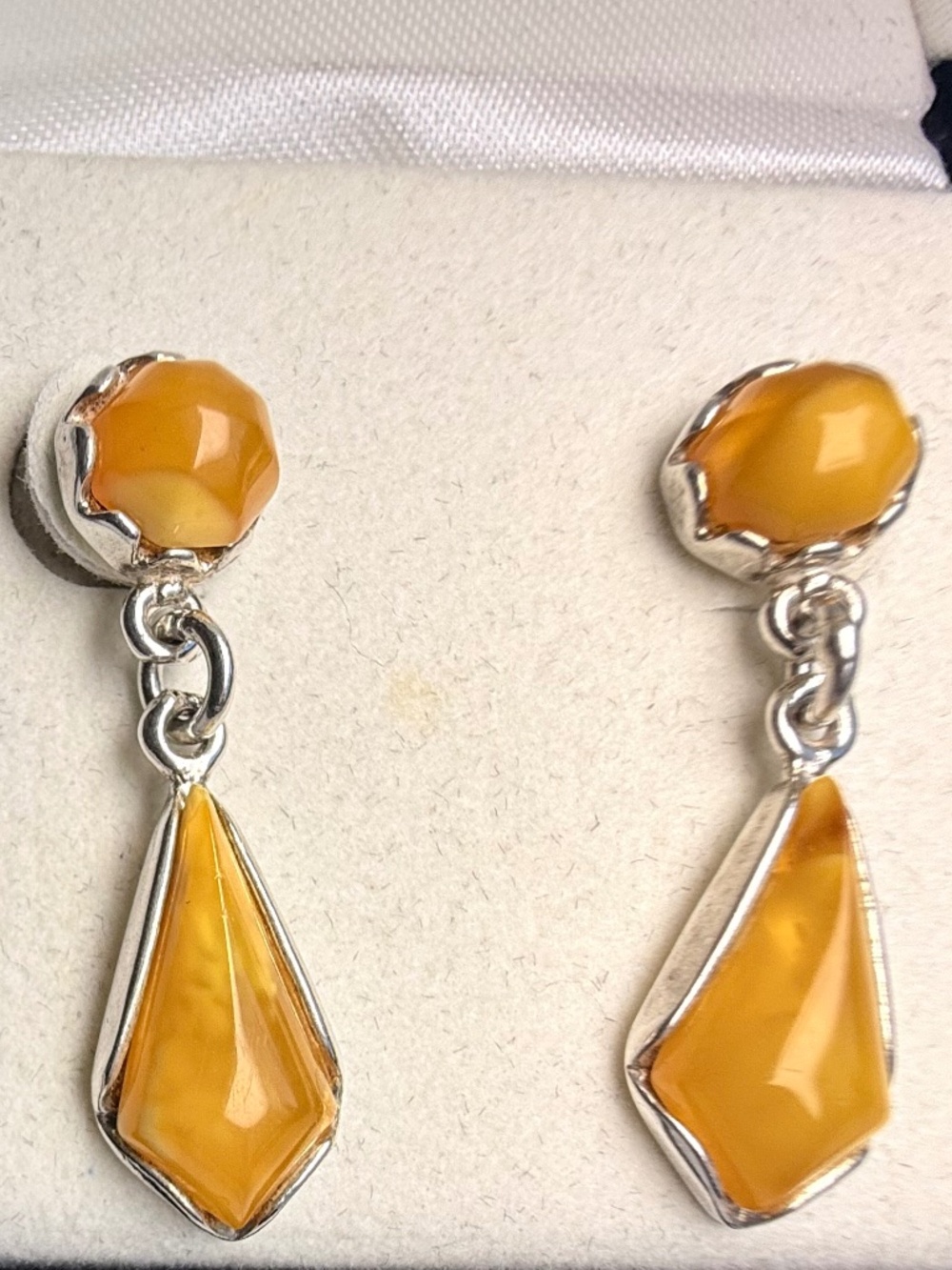 Egg Yolk Amber Silver Drop Earrings